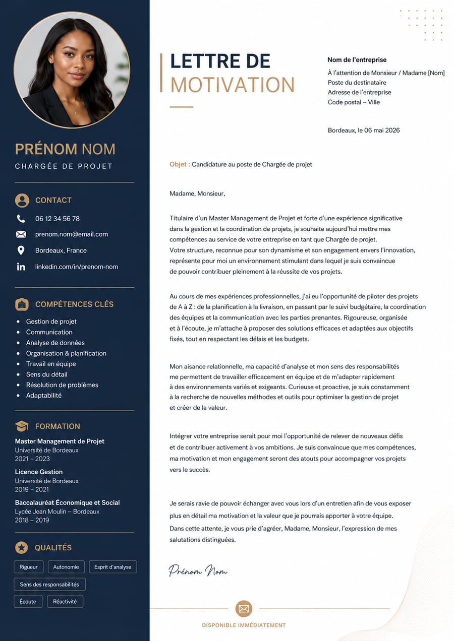 Exemple de lettre de motivation créée sur PapierSchrono.fr